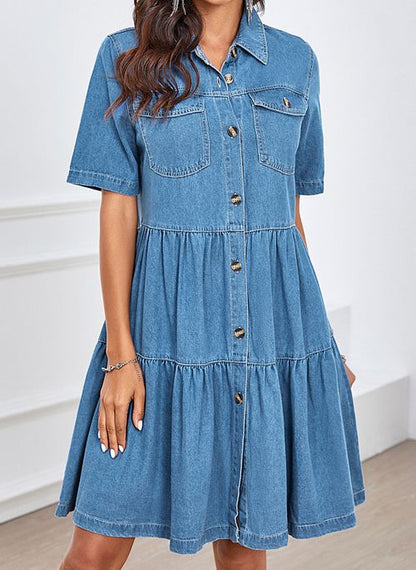 Sunol Tiered Button Down Chambray Dress