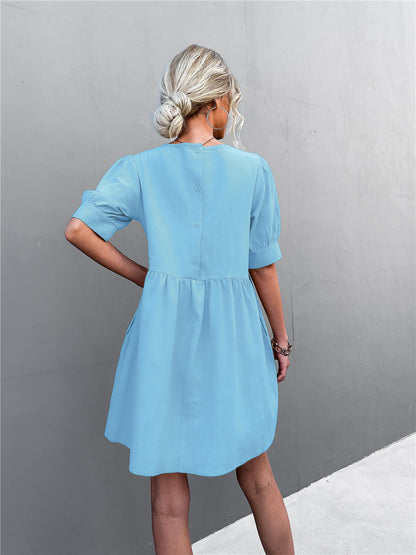 Marketa Puff Sleeve Babydoll Dress - Blue