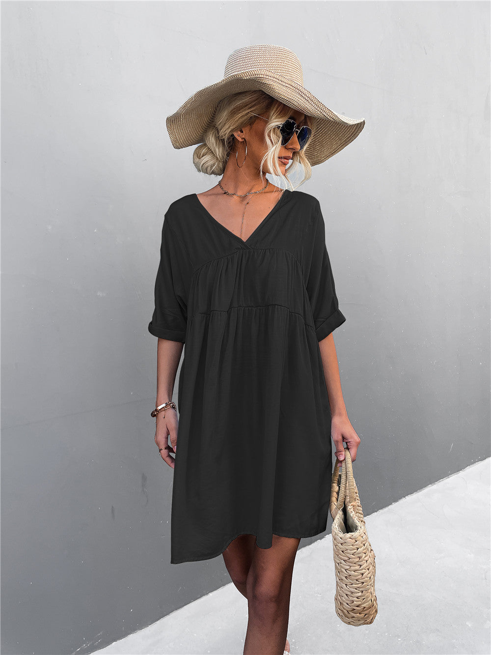 Cheers To Summer Pocketed Tassel Dress - Black