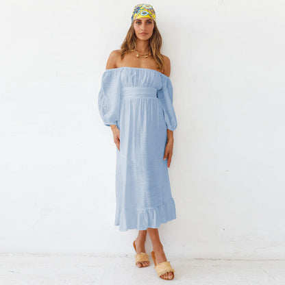 Samantha Puff Sleeve Midi Dress - French Blue