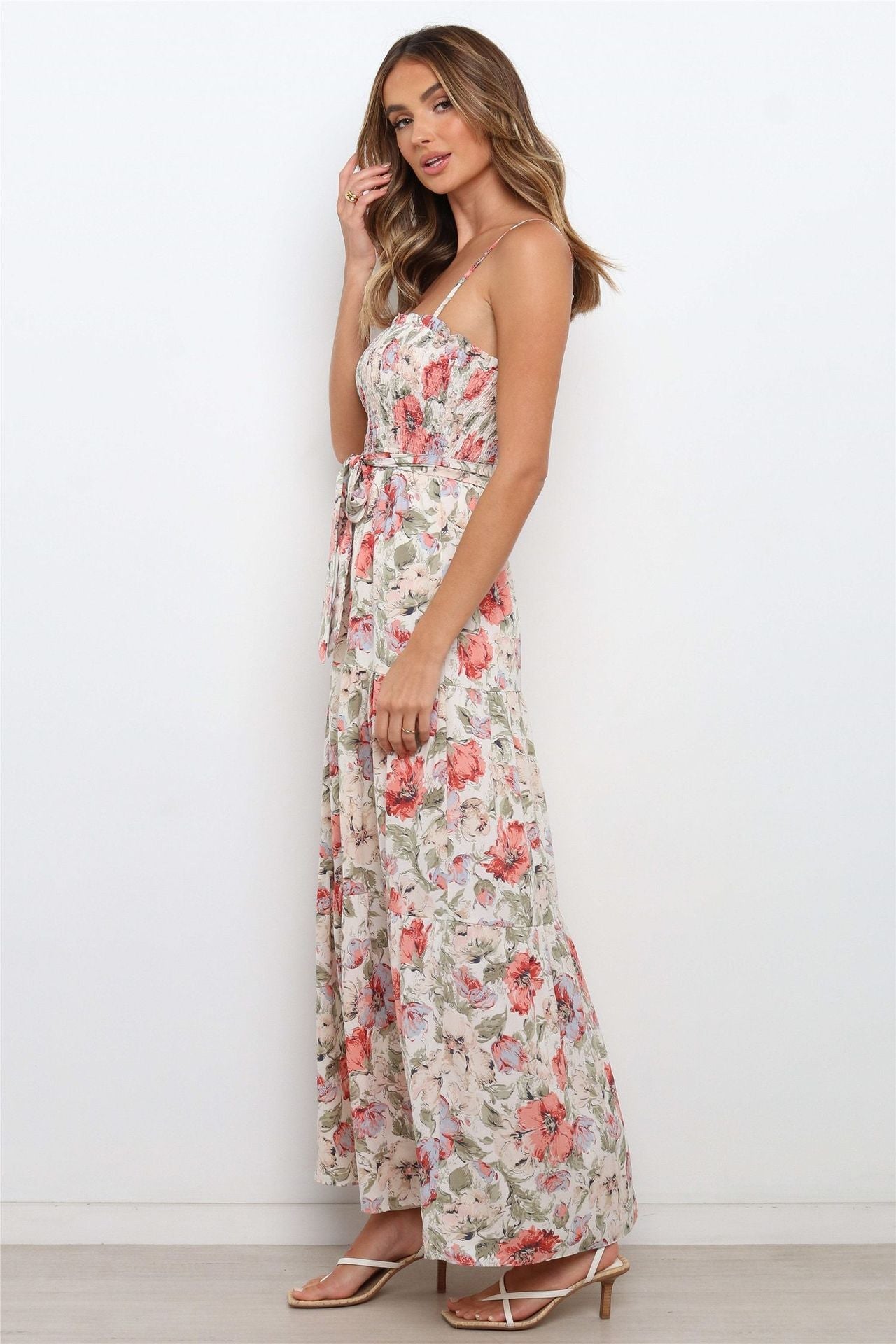 Lilyanne Floral Smocked Tie Strap Maxi Dress - Blush Multi