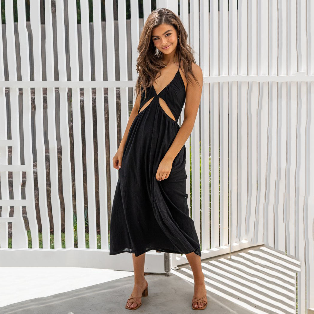 Veronique Cotton Blend Cutout Maxi Dress - Black - FINAL SALE