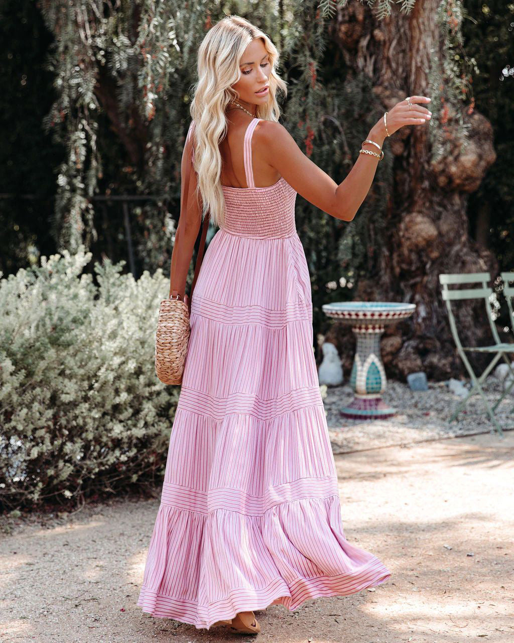 Sunshower Cotton Tiered Maxi Dress - Dusty Rose