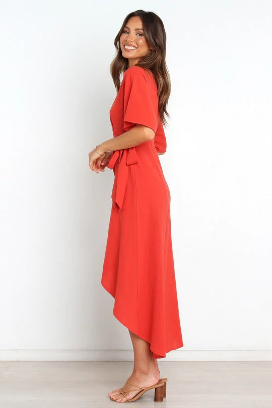 Bold Move Wrap Midi Dress - Red