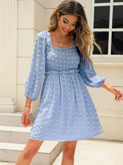 Treat Yourself Pocketed Pom Dress - Misty Blue