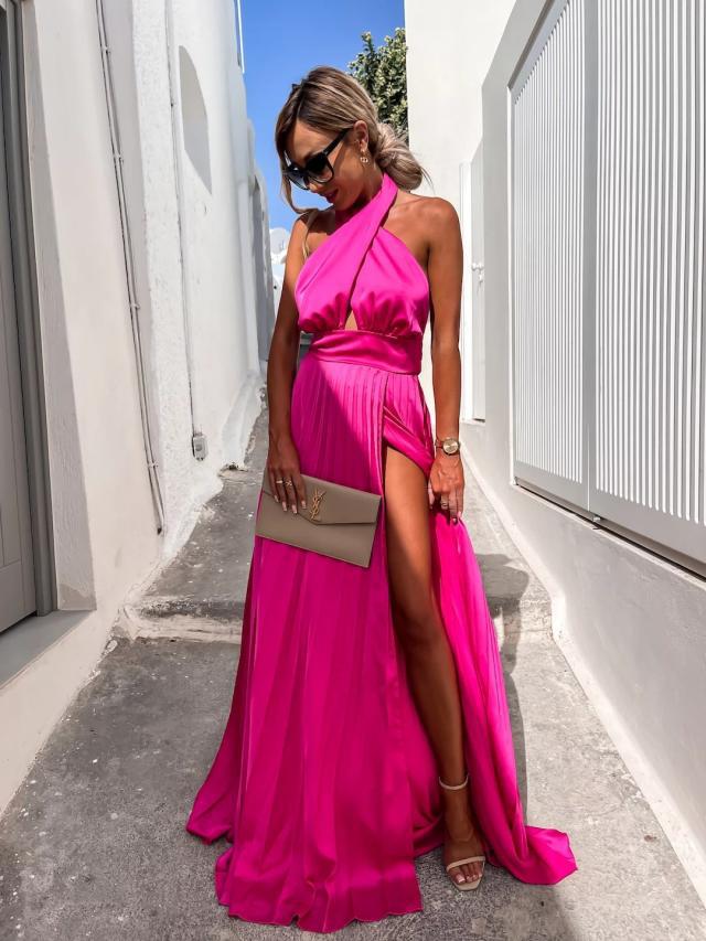 Daffy Backless Halter Maxi Dress - Fuchsia