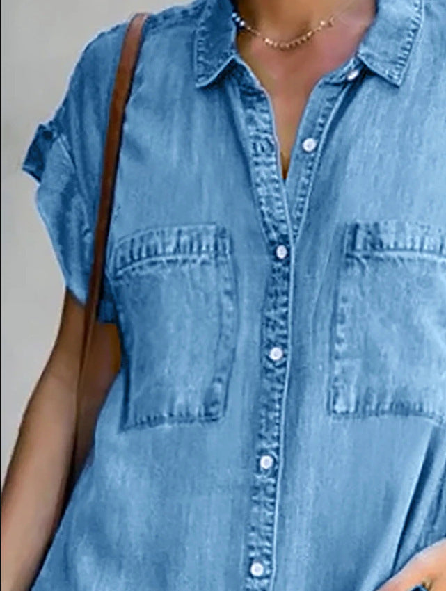 Ginnie Pintuck Button Down Shirt Dress - Blue