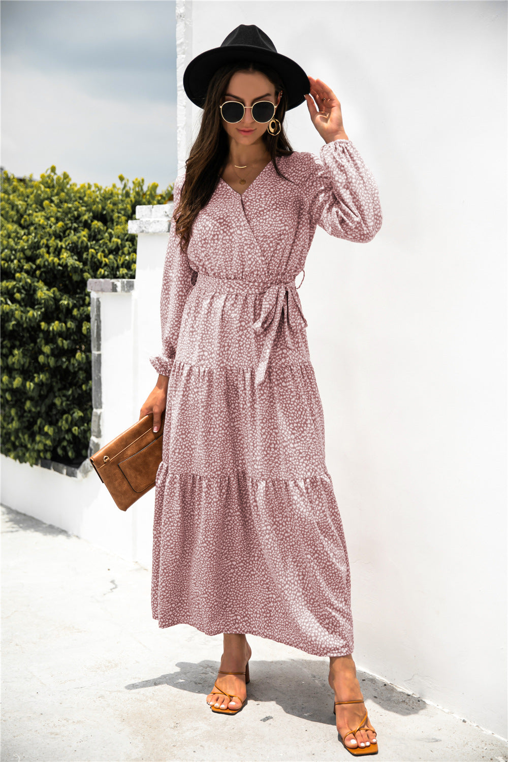 Sanibel Swiss Dot Boho Maxi Dress - Marsala