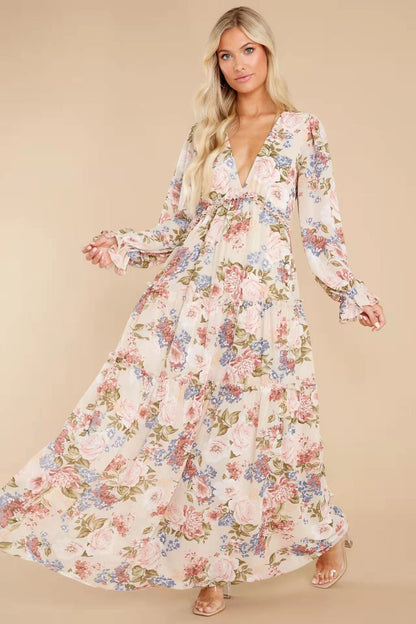 Gracefully Yours Floral Chiffon Boho Maxi Dress