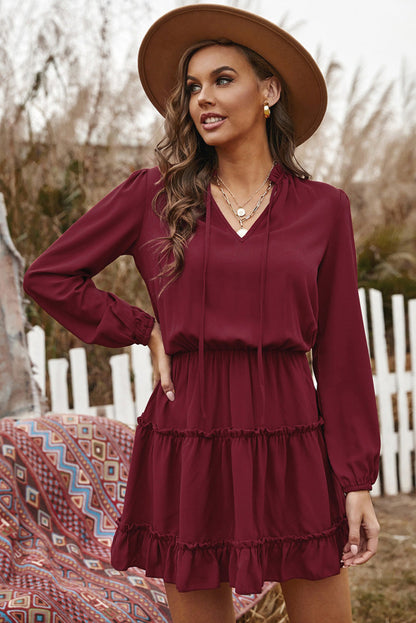 Dillon Ruffle Trim Dress - Burgundy