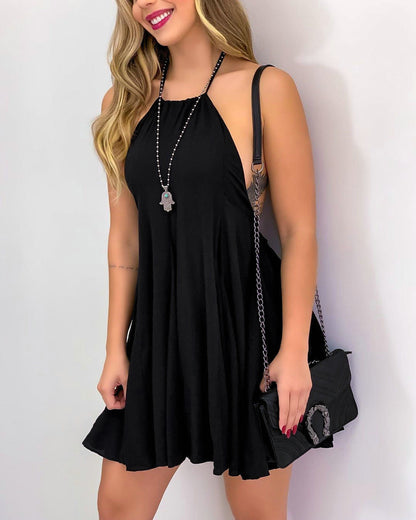 Darcy Distressed Halter Tunic- Black - Final Sale