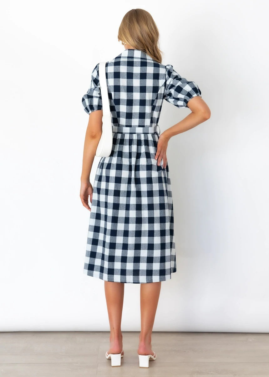 Saturn Pocketed Plaid Button Down Midi Dress