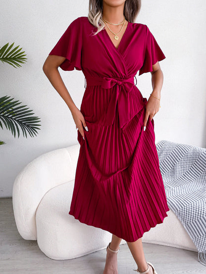 Marlene Pleated Wrap Midi Dress