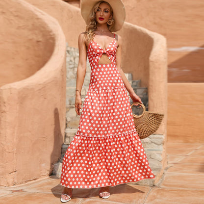 Torrie Polka Dot Tie Front Maxi Dress - Rust - FINAL SALE