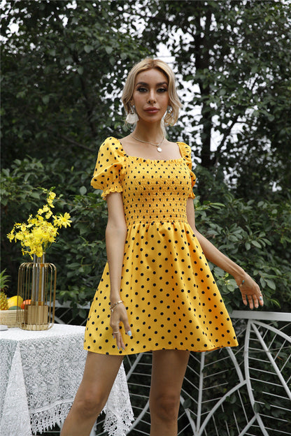 Stevens Puff Sleeve Babydoll Dress - Yellow