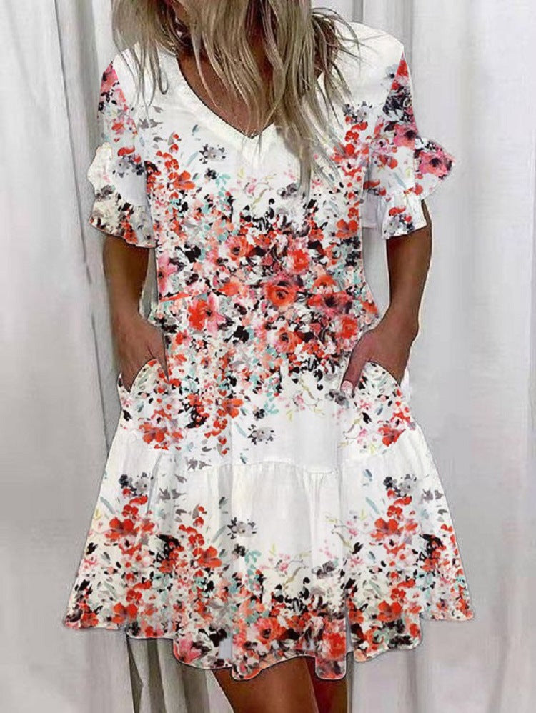 Etta Pocketed Floral Tiered Babydoll Dress