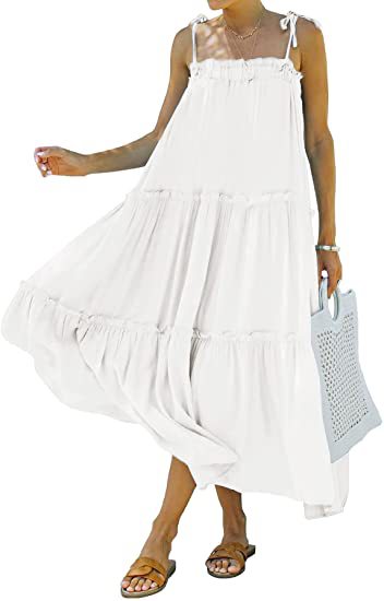 Shirley Ruffle Tiered Midi Dress - White