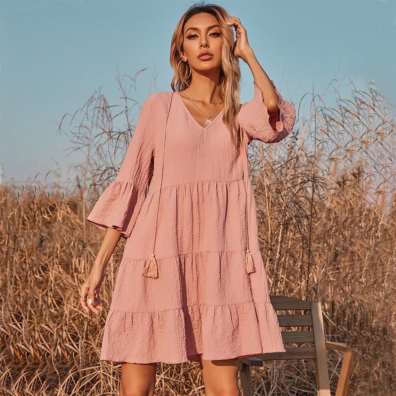 Good Karma Cotton Tiered Babydoll Tunic - Dusty Rose