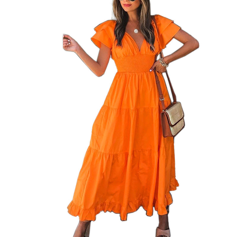 Lainey Cotton Ruffle Midi Dress - Orange