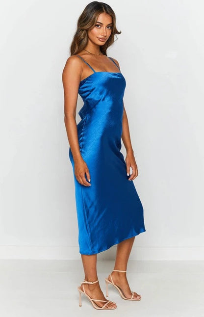 Night To Remember Satin Maxi Dress - Robin Blue