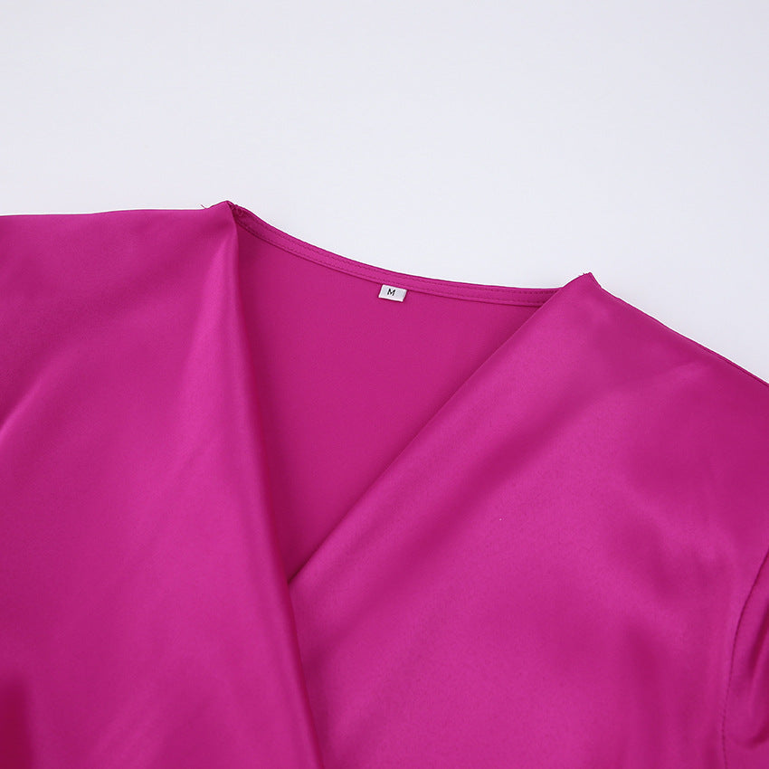 Esther Satin Drape Midi Dress - Magenta - FINAL SALE