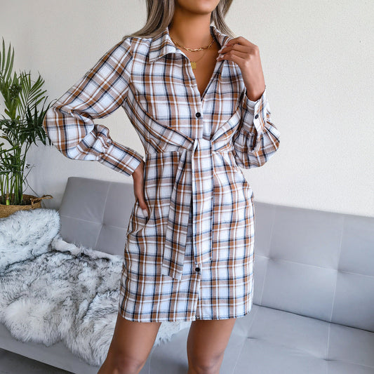 Dallas Cotton Plaid Tie Front Shirt Dress