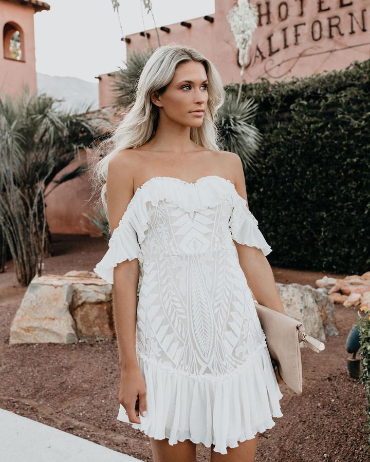 Passion Lace Off The Shoulder High Low Midi Dress