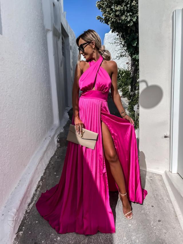 Cailey Cutout Halter Maxi Dress - Orchid Pink