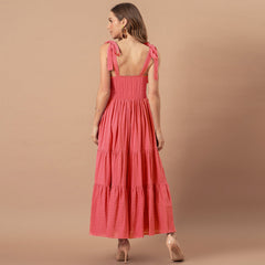 Remembered Always Swiss Dot Peplum Maxi Dress - Rose - FINAL SALE