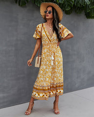 Nadine Floral Smocked Maxi Dress - Mustard