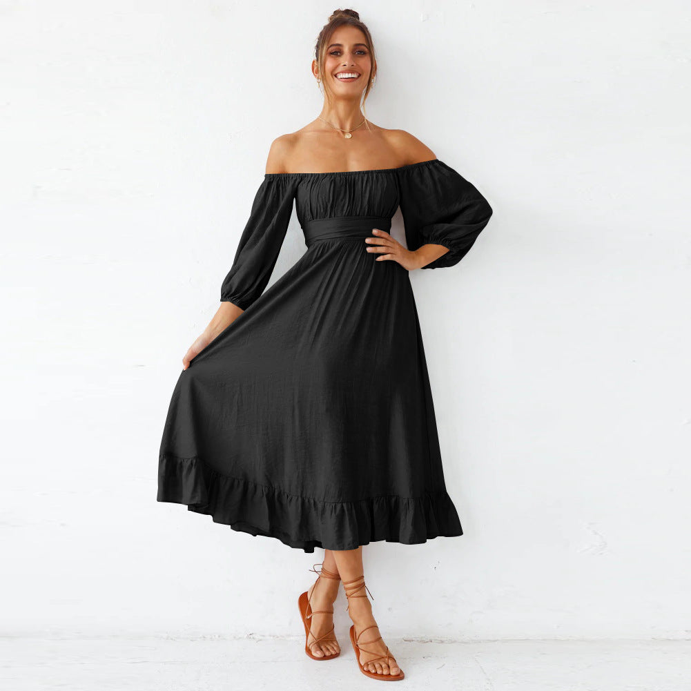 Samantha Puff Sleeve Midi Dress - Black