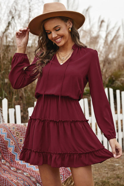 Dillon Ruffle Trim Dress - Burgundy