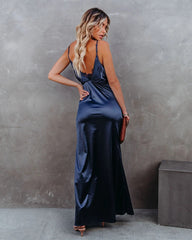 Plus One Satin Cowl Neck Maxi Dress - Navy - FINAL SALE