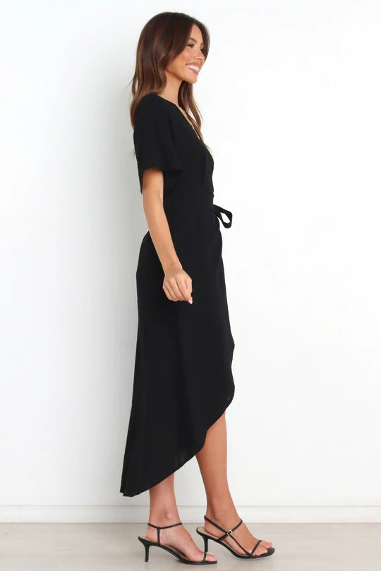 Bold Move Wrap Midi Dress - Black