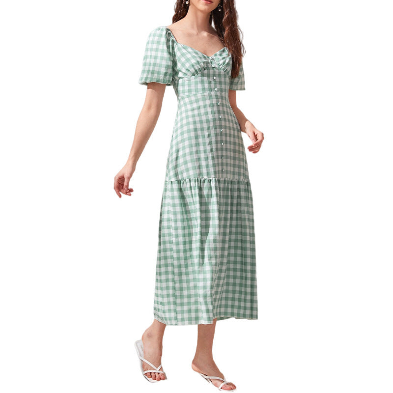 Rye Puff Sleeve Gingham Midi Dress - Hunter Green