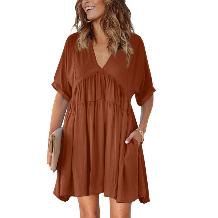 Karsan Pocketed Plunge Mini Dress - Dusty Peach