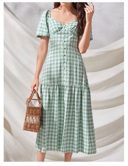 Rye Puff Sleeve Gingham Midi Dress - Hunter Green