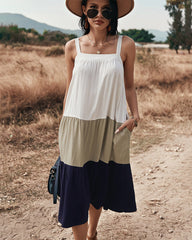 Rexy Cotton Colorblock Tiered Midi Dress