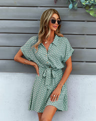 Manika Spotted Button Down Shirt Dress - Slate Blue