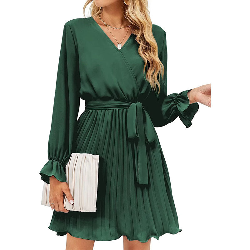 Slow Dance Satin Wrap Dress - Hunter Green