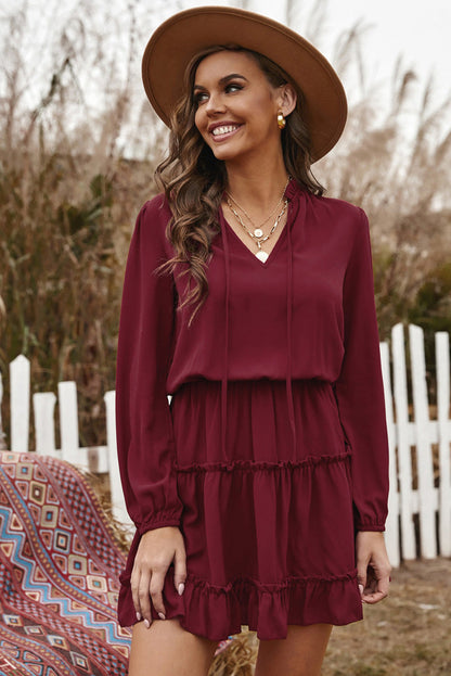 Dillon Ruffle Trim Dress - Burgundy