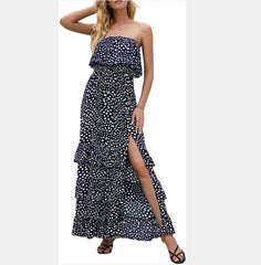 Wonderstruck Floral Smocked Ruffle Midi Dress - Navy