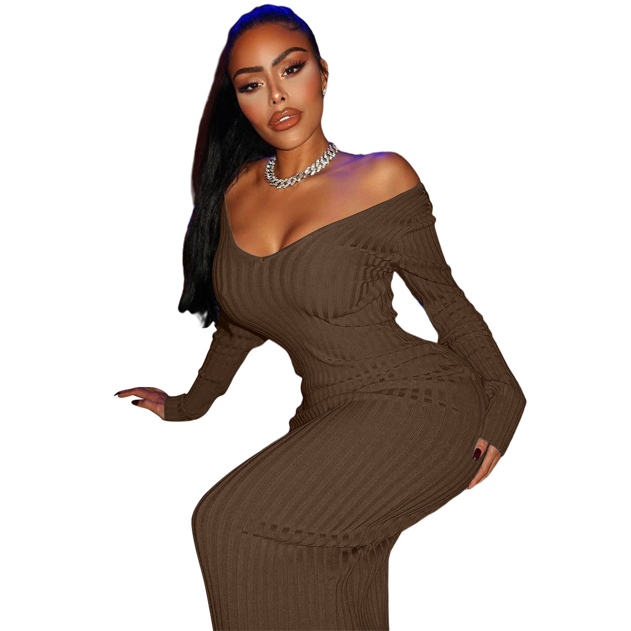 Troy Off The Shoulder Knit Midi Dress - Chocolate - FINAL SALE