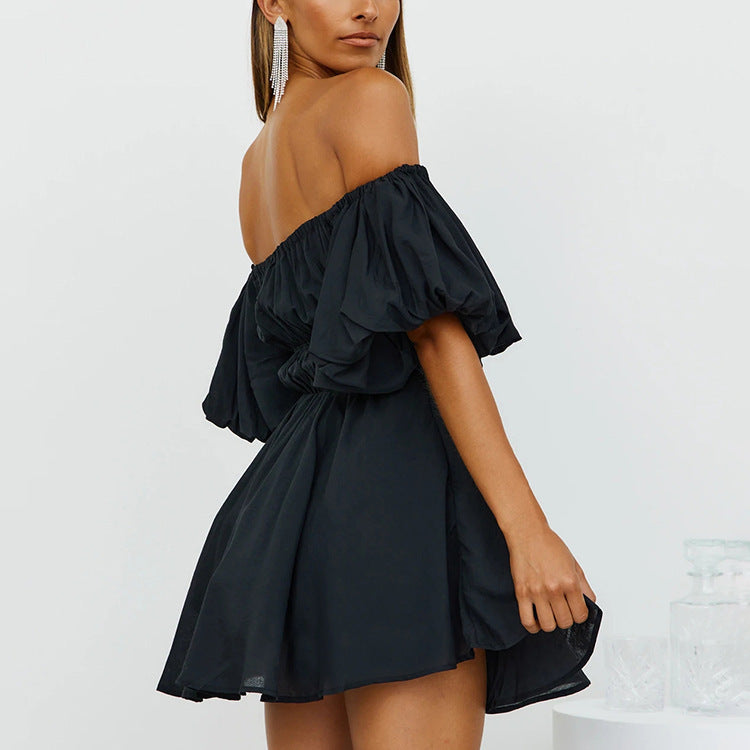 Liveliest Off The Shoulder Asymmetrical Dress - Black