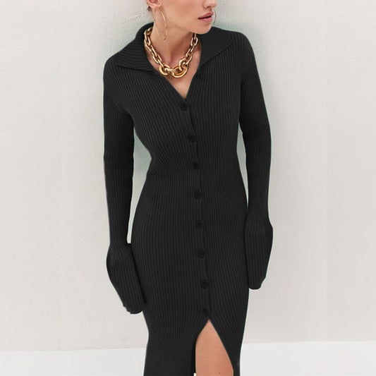 Praia Cotton Blend Ribbed Button Down Midi Dress - Black - FINAL SALE