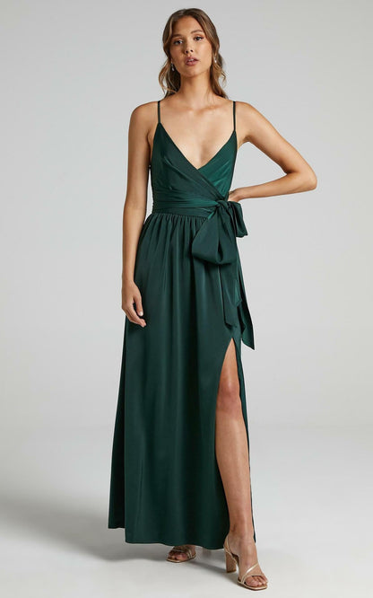 Limelight Satin High Low Maxi Dress - Olive