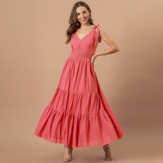 Remembered Always Swiss Dot Peplum Maxi Dress - Rose - FINAL SALE