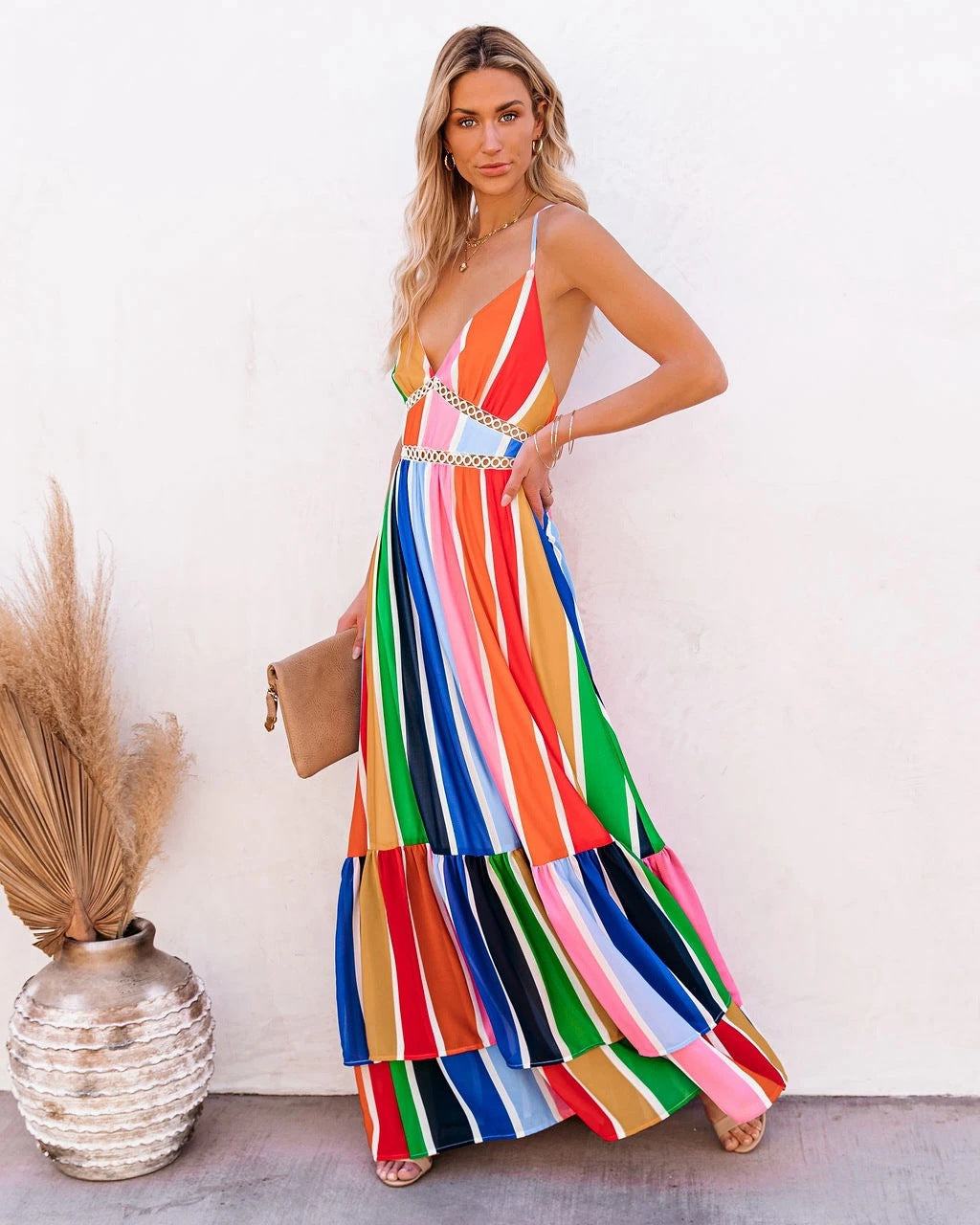 Fiesta To Siesta Crochet Striped Maxi Dress - Yellow Orange Multi