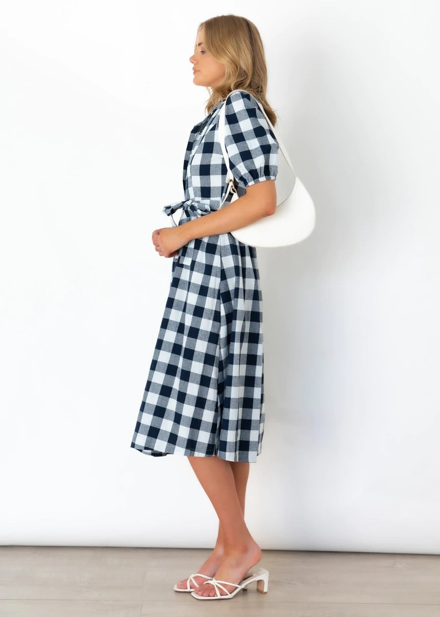 Saturn Pocketed Plaid Button Down Midi Dress