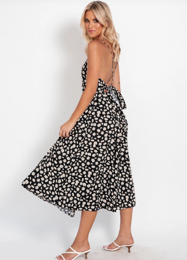 Torrie Polka Dot Tie Front Maxi Dress - Black - FINAL SALE